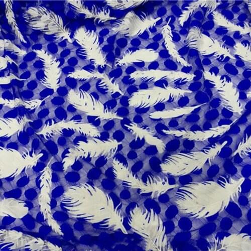Blue Black Red Contrast feather dot mesh four side elastic lace fabric for Latin dance dress 50x150cm