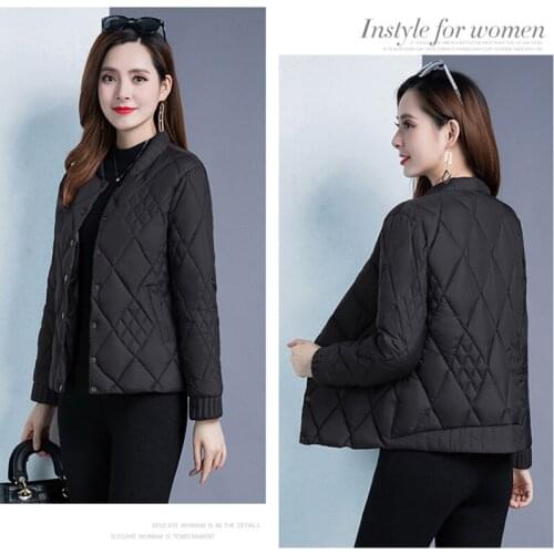 Winter Fashion Ladies Thin Down Padded Cotton Commute Jacket Short Korean Slim Womens Clothing Stand-Up Collar Long Sleeve
