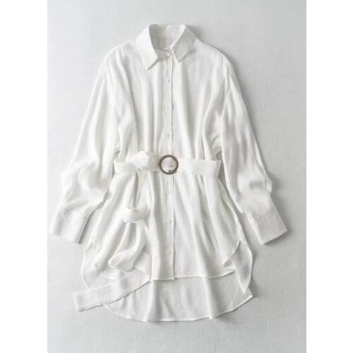 In The Summer of 2021 The New Medium and Long Shirts Are Tied with Folds and Waist and The Casual Button Shirt Dress DLQZ1877