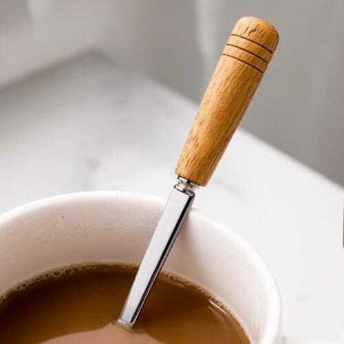 2 pcs creative ceramic handle stainless steel spoon simple coffee mixing personalized wooden handle stainless steel spoon