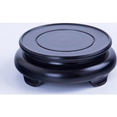 10-30cm Diameter matte black rotating wooden base round ceramic aquarium flower vase base stone teapot wooden frame stand