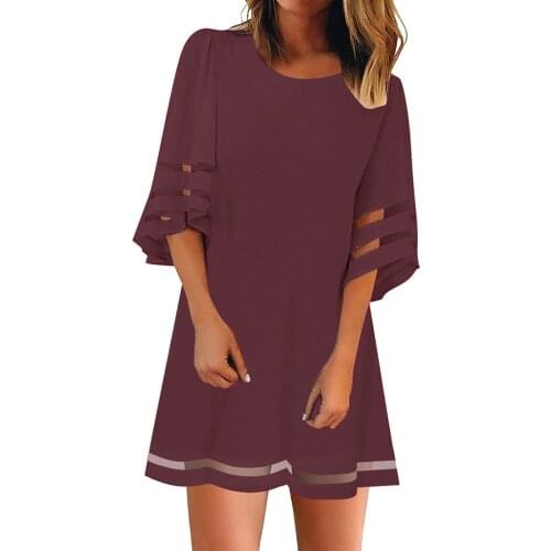 Plus Size Fashion Mini Shirt Dresses Summer 2021 Elegant Solid Half Bell Sleeve Dress Hollow Out A-line Loose Party Dress #YJ