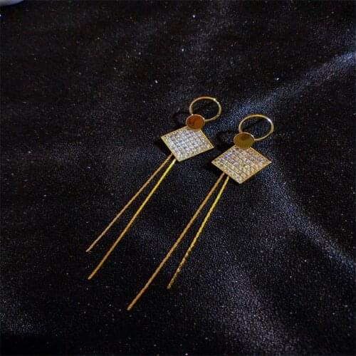 Fashion Long Tassel Chain Dangle Earrings for Women Geometric Square Rhombus Crystal Rhinestone Zircon Earrings Wedding Jewelry