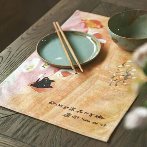 Cartoon Cotton Linen Tableware Pad Washable Foldable Heat Insulation Bowl Mat Creative Tea Coaster Dinner Decorations