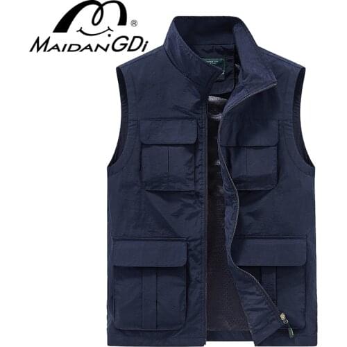 MAIDANGDI Mens Waistcoat Jackets 2021 Color Stand Collar Climbing Hiking Work Sleeveless With Many Pocket Tops Multi-tool Vest