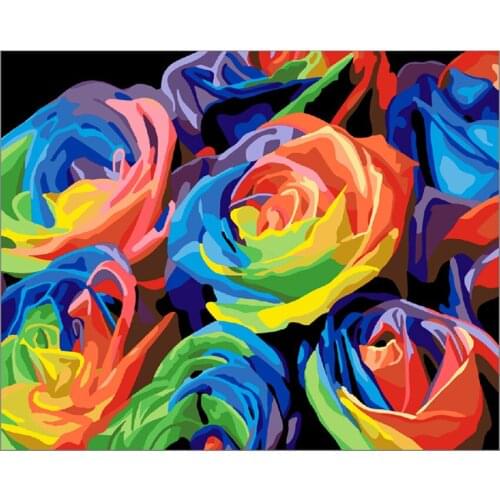 DIY Digital Painting By Numbers Package Colorful roses gorgeou oil painting mural Kits Coloring Wall Art Picture Gift frameless
