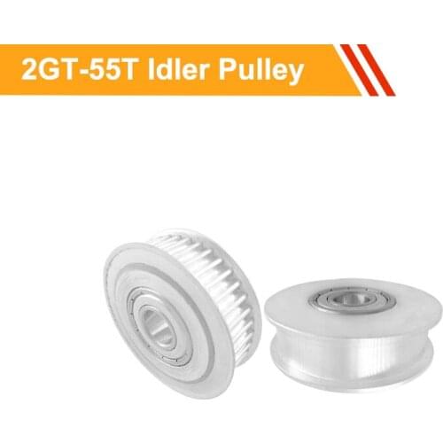 Idler Pulley 2GT 55T with/without Teeth 7mm/11mm Belt Width Toothed Pulley Wheel 5/6/8/10/12mm Bore Tension Belt Idler Pulley