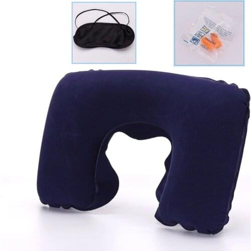 New Double Sided flocking Inflatable U-Pillow Cushion Pad For Camping Travel Hiking Sleep Rest 10 Colours 1pcs