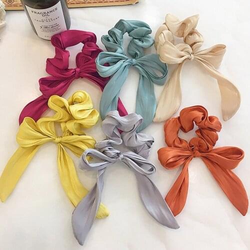 European And American New Style Pure Bright Color Ponytail Hair Rope Wavy Ribbon Bowknot Large Intestine Ribbon Hair Ring