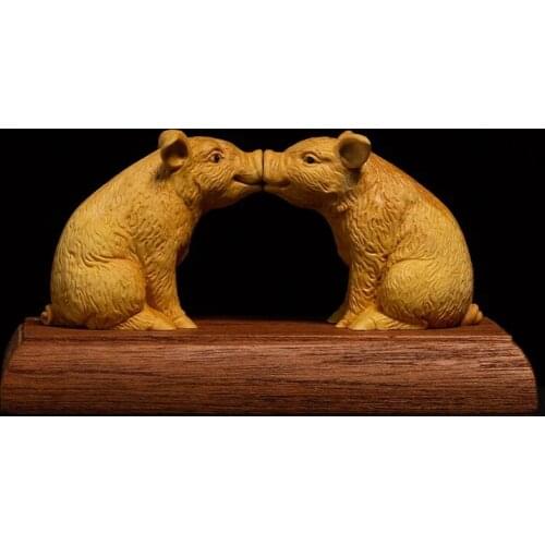 Zodiac Pig Boxwood Kiss Pig Home Solid Wood Creative Lucky Feng Shui Office Carving Crafts 12 Zodiac Pig Wood Carving Ornaments