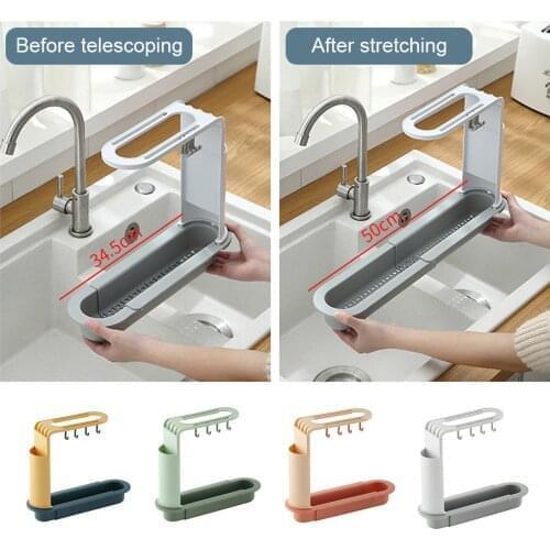 Sink Storage Shelf Hollow Sponge Drain Holder Rack Adjustable Plastic Kitchen Organizer 2021 new dropshipper