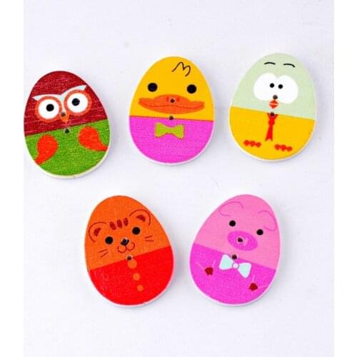 Free Shipping Retail 10pcs Random Mixed Easter Colored Eggs Pattern Wood Painting Sewing Buttons Scrapbooking 23x31mm