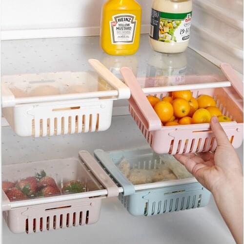 Adjustable Stretchable Fridge Organizer Drawer Basket Refrigerator Pull-Out Fresh Spacer Layer Storage Rack