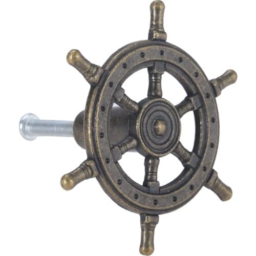 Steering Wheel shape Knob Antique Creative Handle Single Hole Pull Captain Rudder Alloy Decor for Cabinet Kitchen Drawer w/screw