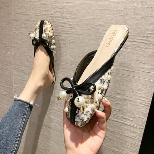 Women Designer Slippers 2021 Womens Summer Shallow Mouth Flat-bottomed Baotou Indoor Slippers Casual Slides Mules Female Shoes