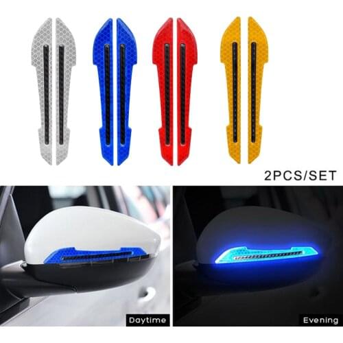 2pcs/pair Car Reflective Marking Tape Strip Stickers RearView Mirror Anti-Collision Safety-Warning Sign Decals Car Exterior