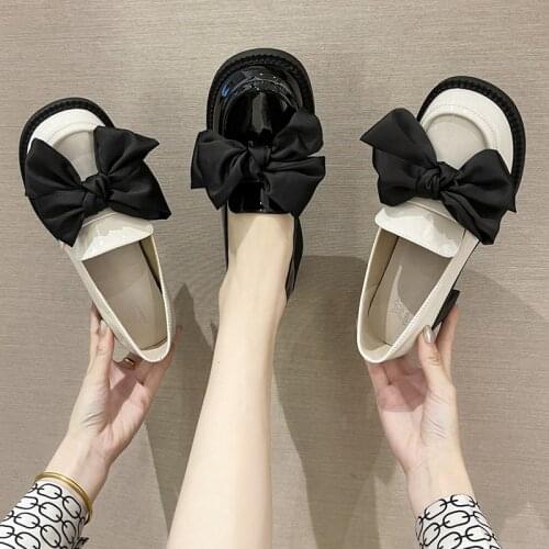 Women Shoes Autumn Modis Shallow Mouth Female Footwear Casual Sneaker Loafers With Fur Oxfords Bow-Knot All-Match Round Toe Fall