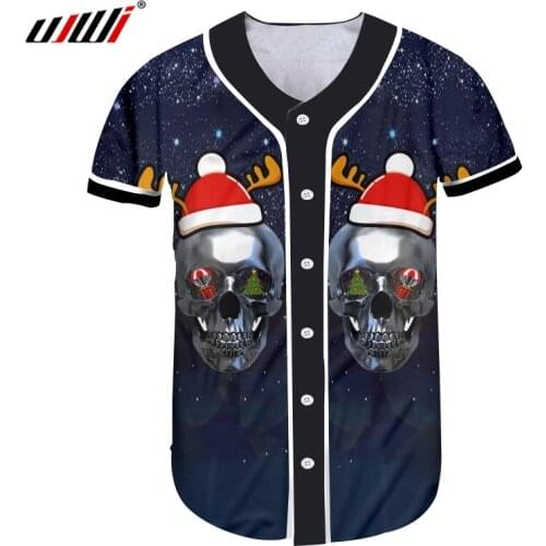 UJWI New Creative Starry Sky Tree 3D Printed Mens Tshirt Christmas Hat And Skulls Unisex Wholesale 5XL Man Baseball Shirt