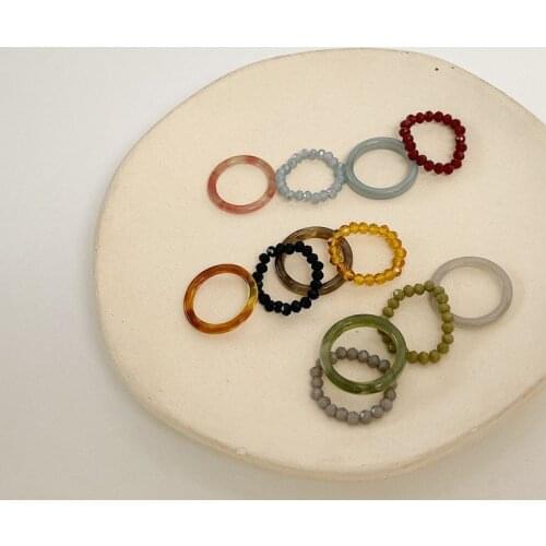 Ins 4Pcs/Set Vintage Geometric Rings Beads Crystal Finger Rings Beaded Ring Fashion Party Finger Ring Jewelry for Women Gift