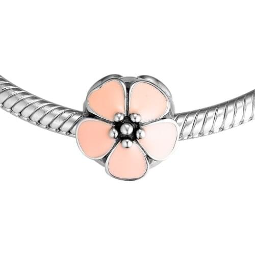 Cherry Blossom Clip Charm 925 Sterling Silver Pink and White 2 Color Beads for Jewelry Making Fit Charms Bracelet DIY 02C033B