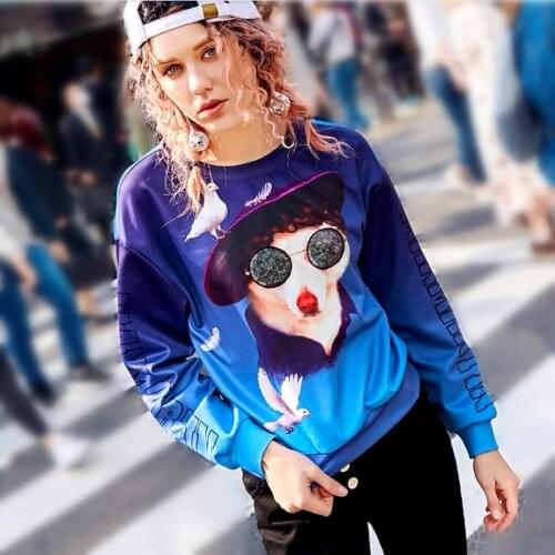 2019 Spring Blouses Women Cartoon Dog Birds Printed Tops High Street Cool Drop Shoulder Sweatshirts Blusas Tees Feminina NS728