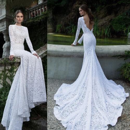 Women Dress Sexy White Lace Backless Maxi Mermaid Big Swing Long Sleeve Wedding Elegant Evening Party Floral Print Long Clubwear