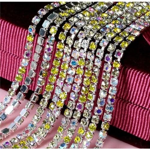 1m/lot 2/2.5/2.8/3mm High Density Silver Base Dense Claw Mix Crystal Rhinestone Chain For DIY Craft Sewing Clothes Accessories