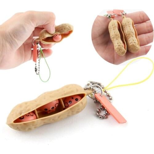 1Pc Peanut Keychain Squishy Fingers Squeeze Toy Peanut Peas Beans Keychain Decompression Toys Cute Antistress Toy for Kids Adult