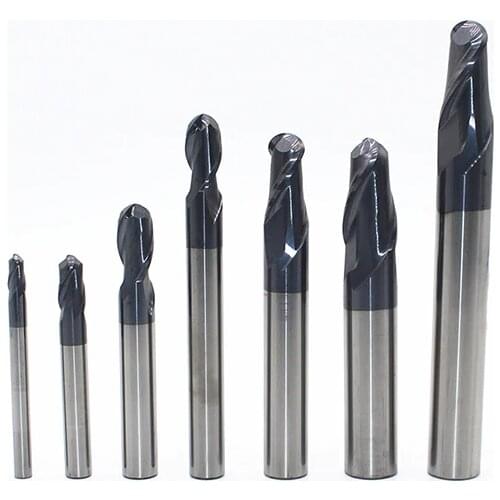 10pcs HRC50 2Flute Ball Nose End Mill 1mm 2mm 3mm 4mm 5mm Machining Tungsten Steel Sprial Bit Milling Cutter