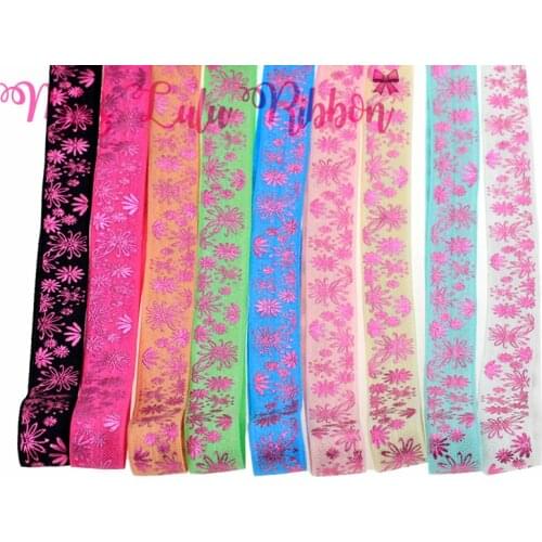 10 Yards/Lot Margaret Flower Beautiful Red Foil Printed Elastic Ribbon DIY Handmade Hair Band, Hair Tie