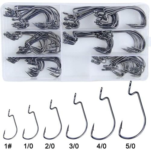 120Pcs/Box 38105 High Carbon Steel Worm Bait Hook Jig Fishing Hook 2X Wide Gap Offset Worm Hooks Set