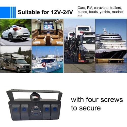 4 Gang Rocker Toggle Switch Panel W/Quick Charge 3.0 USB Charger & Voltmeter Marine Boat Truck Vehicles Car 12V-24V
