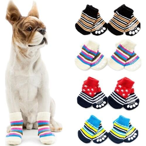 4pcs Warmer Puppy Dog Shoes Soft Pets Knits Socks Cute Cartoon Anti Slip Skid Cute Socks For Puppy Pet Supplies
