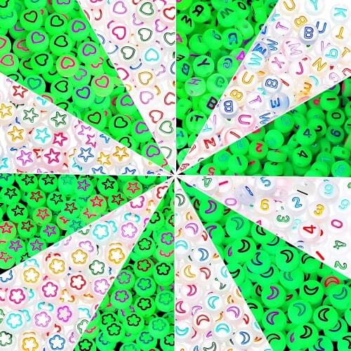 100/200/300PCS Mixed Russian Luminous Letter Acrylic Beads Round Flat Alphabet Beads For Jewelry Making Handmade Diy Bracelet