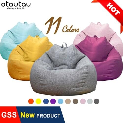 OTAUTAU Big XXL Linen Bean Bag Sofa Cover No Filler Beanbag Chair Pouf Bed Couch Ottoman Seat Tatami Puff Relax Lounge Furniture