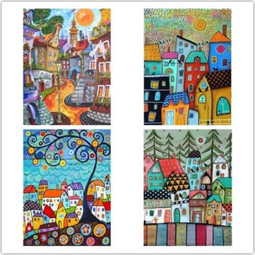 Dpsprue Full Square/Round Drill 5D DIY Diamond Painting "Abstract House" 3D Embroidery Cross Stitch Mosaic Home Decor Gift