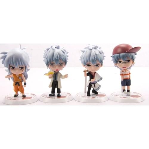 4pcs/set 7cm Cute Sakata Gintoki Action Figure PVC Model Toys New Kawaii Gintama Shimura Shinpachi Room Decor Doll Gift for Boys