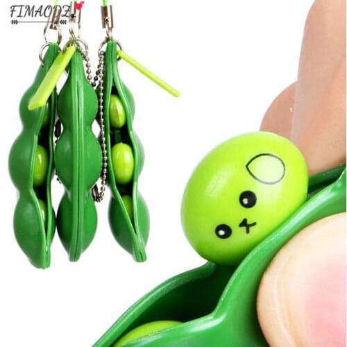 FIMAODZ Cute Squeeze Edamame Fidget Toys Keychain Peas Beans Squishy Decompression Stress Relief Fun Keyring