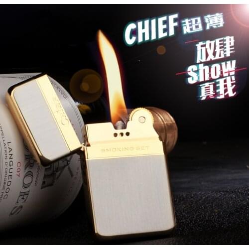 CHIEF kerosene oil cigarette lighter ultra-thin pure copper vintage grinding wheel flint personal creative retro smoking igniter