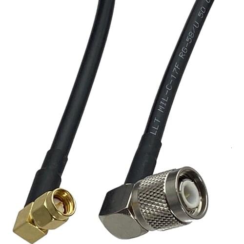 1pcs RG58 TNC Male Plug Right Angle to SMA Male Plug Right Angle RF Coaxial Connector Pigtail Jumper Cable New 6inch~5M