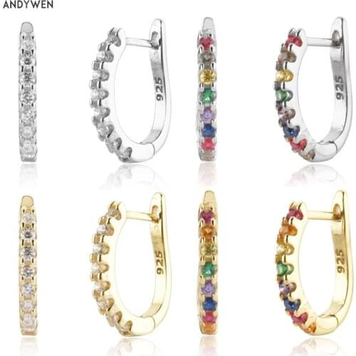 KIKICHICC 925 Sterling Silver Gold Rainbow Clear CZ Hoops Circle Piercing Luxury Fine Jewelry Round Ovals Pendientes Clips