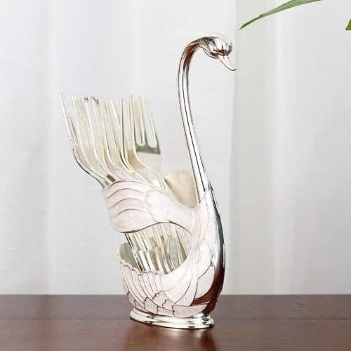 Spoon Dessert Creative Cake Living Room Kitchen Tableware Safe Good Texture Non-fading Decorative Swan Base Holder With 6 Forks