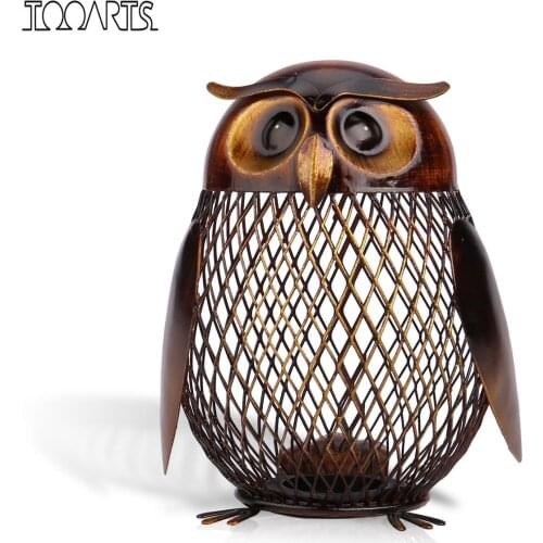 Tooarts Metal Sculpture Bird Owl Shaped Coin Box Home Furnishing Articles Crafting Favor Gift Home Decoration