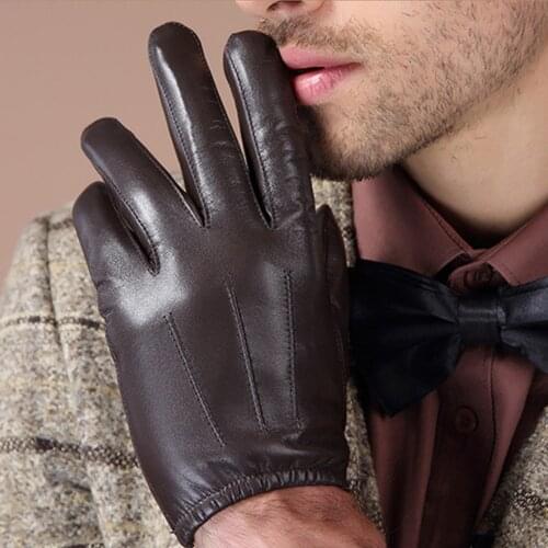 Man Leather Glove Fashion Genuine Sheepskin Touch Screen Warm Gloves S2111