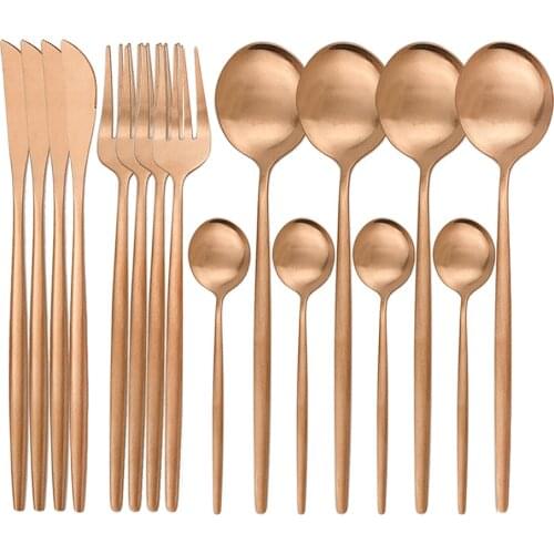 16Pcs Rose Dinnerware Set Gold Cutlery Set 304 Stainless Steel Tableware Knife Fork Spoon Flatware Set Kitchen Matte Silverware