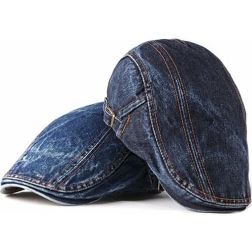 2019 Spring Summer Solid Color Newsboy Caps Men Washed Denim Cotton Flat Peaked Cap Women Painter Beret Hats 16