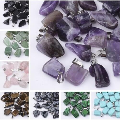 24pcs Natural Stone Pendants with Stainless Steel Snap On Bails for Jewelry Making DIY Bracelet Necklace Accessories Findings