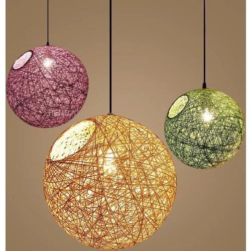 Modern Hand Made Hemp Ball Pendant Lights Living Room Dining Room Colored Spherical Hanglamp Loft Decor Kids Luminaire Design