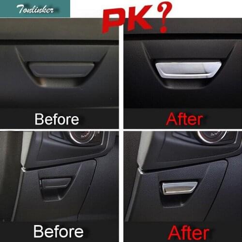 Tonlinker 2PCS DIY Car styling ABS Chrome Glove box Handle Decorative Sequin Cover Case stickers For Ford Focus 2015 accessories