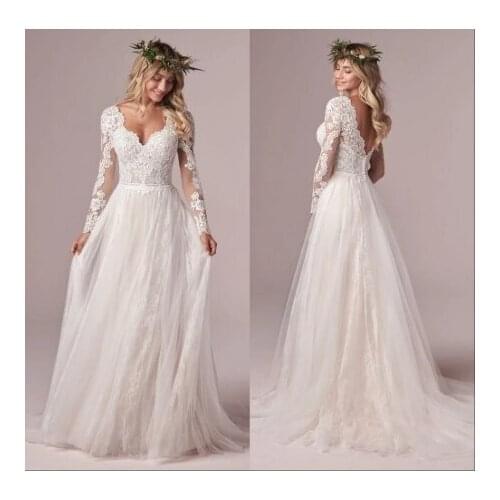 A Line Long Sleeve Bridal Dresses Wedding Dress 2021 Tulle Lace Long Ivory Vestido De Novia Open Back свадебное платье Plus Size